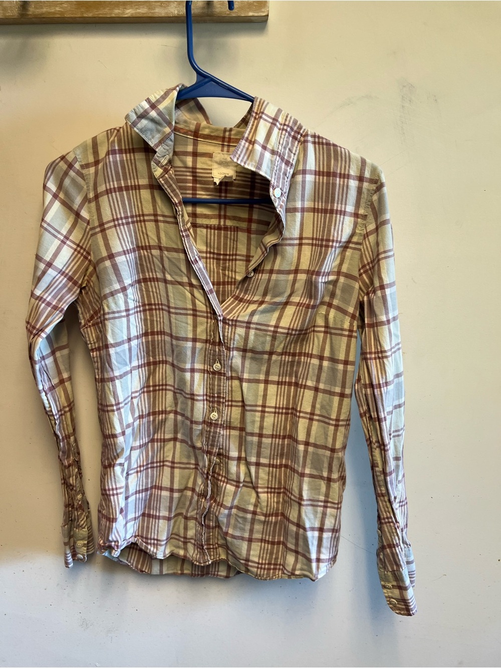 J. Crew Cream and Brown Plaid Button-Down Shirt
